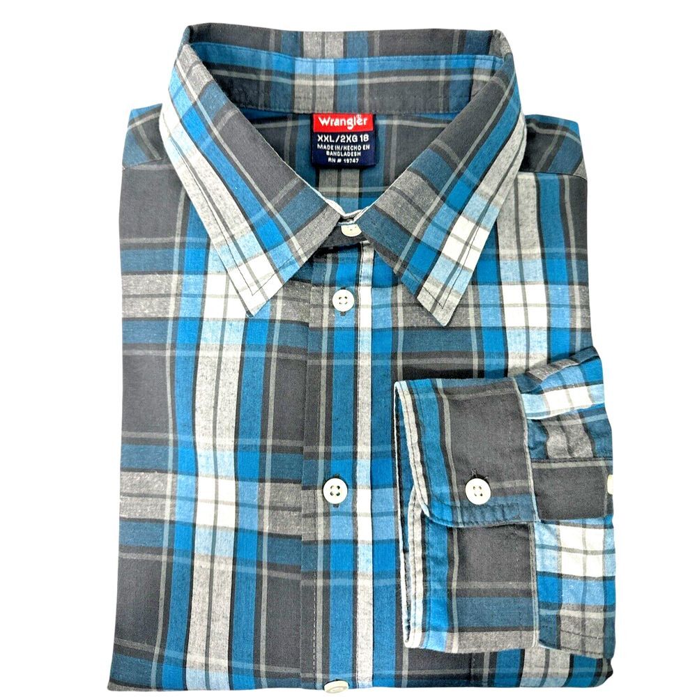 Wrangler Youth Long Sleeve Shirt Button-Up Plaid Teal Size XXL/2XG